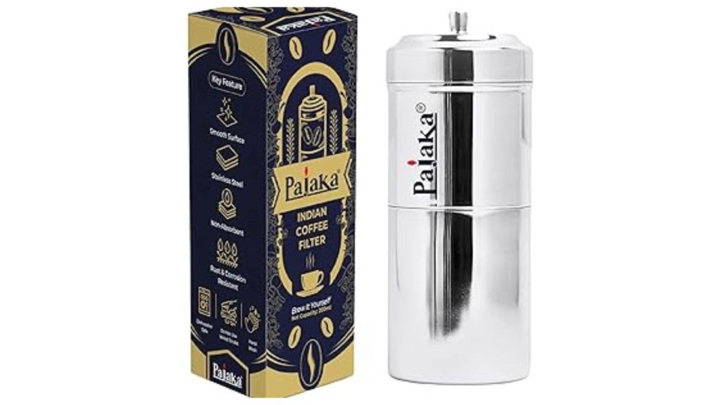 Stainless steel PAJAKA South Indian filter coffee maker, medium size, designed for 2-4 cups.